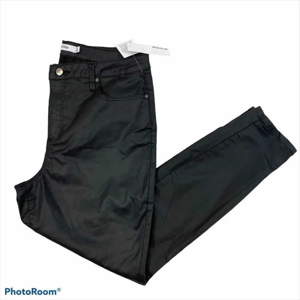 NWT Just Fab Faux Leather Waxed Black Pants 34